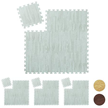 Relaxdays 36 x Bodenschutzmatte, Puzzlematten für Sport und Fitnessgeräte,ca. 3,4 m², Eva Schaumstoff, BPA-frei, Holzoptik, weiß