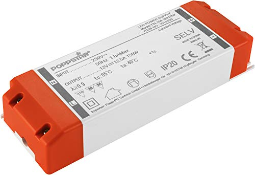 Poppstar LED Trafo Transformator 230V AC / 12V DC 12,5A für 1,5 W bis 150 Watt LEDs