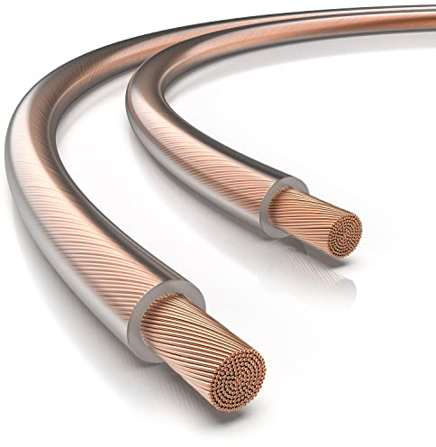 CSL - Lautsprecherkabel OFC - 15m - 2 x 2,5 mm² Boxenkabel - reines Kupfer - Boxenkabel - Speaker Cable – LS Kabel - transparent mit Polaritätskennzeichnung - für Lautsprecher & Surround Systeme