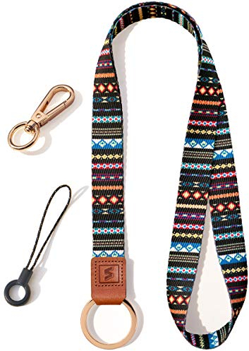SENLLY Umhängeband Schlüsselband Neck Lanyard strip mit und echtem Leder, für Schlüssel, ID Badge Card Holder, Ausweishülle, Mobile Handys Telefon