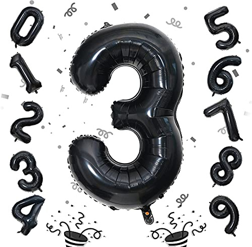 Unisun Grand ballon en aluminium en forme de chiffre 3 pour anniversaire, anniversaire de mariage, festival (noir chiffre 3) 101,6 cm