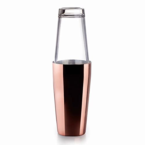 Lacor - 62286 - Boston Stainless Steel Cocktail Shaker per Cocktail Professionali 2 Bicchieri, Vetro Borosilicato, Capacità 800ml + 500ml, Chiusura Ermetica, Ø 8x16 cm, Rame