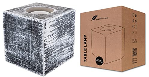 greenandco Tischleuchte | Beton | schwarz | E27 | Tischlampe mit Schalter und Stecker | 10x10cm