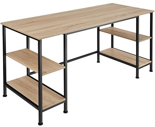 tectake® Industrial Bürotisch mit 4X Ablage Schreibtisch, 137x55x75 cm, Computertisch, PC Tisch, Gaming Desk, Arbeitstisch, Möbel für Arbeitszimmer, Industrial Holz hell, Eiche Sonoma