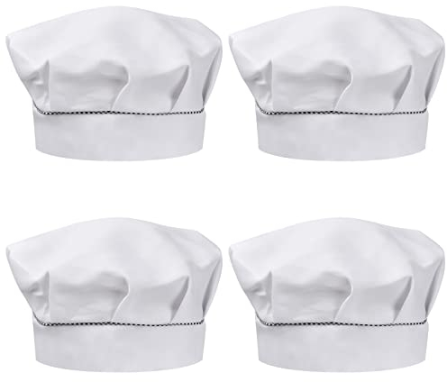 4 Pcs Gorro Chef Niños 3-13 Años, Elástico Gorros de Cocinero Profesional Niño Niña, Transpirable Infantil Sombrero Cocina para Cocinar Pintura Barbacoa Hornear (Blanco)