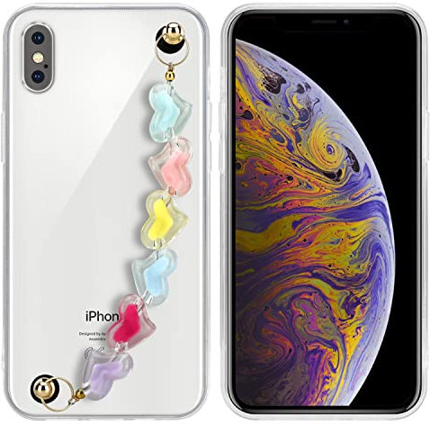 Cadorabo Hülle kompatibel mit Apple iPhone X/XS Schutzhülle TPU Silikon Case Handschlaufen Design mit Perlen Slim Kratzfest Weiche Gummi mit Rundumschutz Case Hülle für iPhone X/XS in Transparent