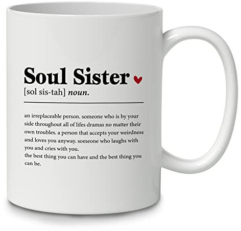 DOTAIN Black & White Minimal Soul Sister Definition Heart 11oz Coffee Mug Ceramic Cup,Double Side Printed,Funny Soul Sister Mug Gifts For Women Friends Bestie Best Friend Her