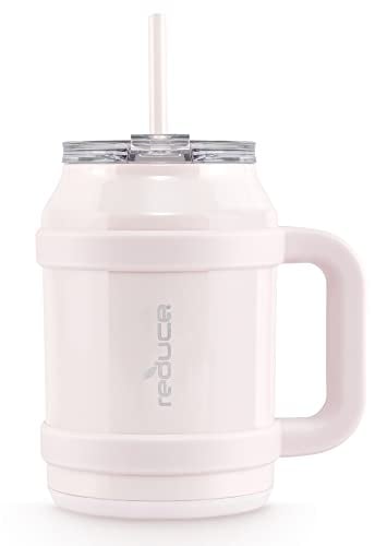 REDUCE Reusable 50 oz Cold1 Water Tumbler – Ergonomic Handle – Double-Wall Insulation – Sturdy Desktop/Tabletop Mug with Lid and Straw – BPA-Free – Stainless Steel for Gym, Home, or Office– Cotton