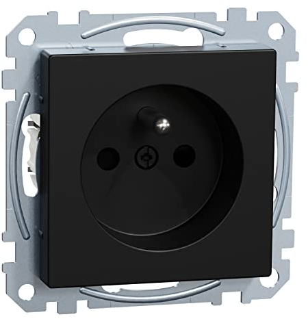Schneider Electric Merten Steckdose mit Schutzkontaktstift, 1-fach, Schraub-Liftklemmen, Berührungsschutz, System M, schwarz matt, Artikelnummer MEG2600-0403