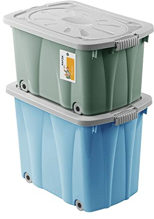 PAFEN Piraten Spielzeugkisten SET – 2x Schatzkiste 49l + 62l mit Rollen - Spielzeugbehälter Aufbewahrungsbox für Kinder Ordnungsbox, Blau/Grün