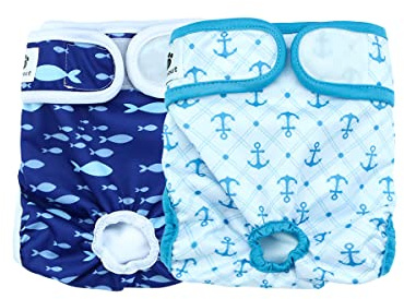 Hisprout 2-Pack Female Dog Diaper Super Absorbent Reusable Washable Durable Doggie Diapers Puppy Sanitary Wraps Pants(L,Ocean Series)