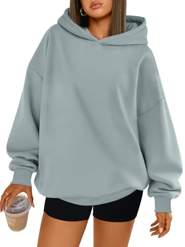 Trendy Queen Sweat à capuche en polaire surdimensionné avec poches pour femme, style tendance et décontracté, pour le printemps, vert clair, Medium