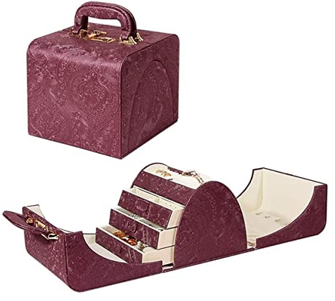 Schmuckkästchen PU-Leder-Schmuckkästchen Reise Tragbarer Schmuck-Organizer Mit Griff-Design 3-stelliger Code Abschließbarer Aufbewahrungskoffer Für Frauen Schmuckaufbewahrung (Color : Purple, Size :