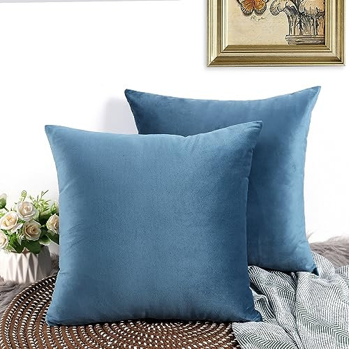 CALIYO Kissenbezug 40x40, Samt Uni Kissenhülle, Kissenbezüge für Zierkissen Dekokissen Sofakissen Couchkissen viele Farben (40x40 cm, Dunkelblau).
