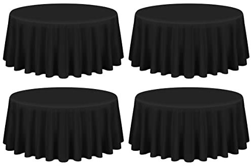 Showgeous 4 Stück Schwarze Runde Tischdecken 305cm Polyester Tischdecke Outdoor Rund Waschbare Tischtuch für Hochzeit Bankett Restaurant Buffet Parteien Garten