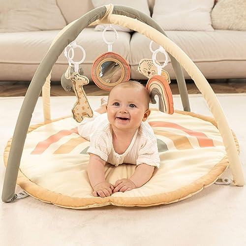 Hakuna Matte Baby Spielbogen - Extra Dicke und Weiche Krabbeldecke für Baby mit Entdeckungsspiegel und 4 Spielbogen Anhänger - Baby Spieldecke in Schönem Regenbogen Design - EN71, REACH-konform