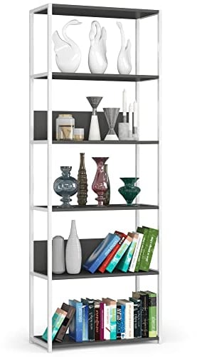 AKORD Industrielles Regal 70 cm | | Loft Bücherregal | Moderner Schrank | Bücher Regal | 6 Einlegeböden | Funktional Stabil | B70 x H192 x T32 cm | Gewicht 24,50 kg | Weiß/Grau
