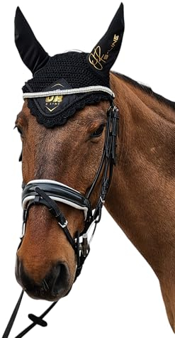 Pferde S2 Turnier-Fliegenhaube Fliegenohren Warmblut/Full (Schwarz)