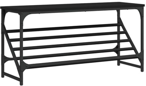 vidaXL Schuhregal, Schuhschrank mit 1 Ablage, Schuhbank Schuhständer mit Stahlgestell, Schuhablage Standregal Regal, Schwarz Holzwerkstoff