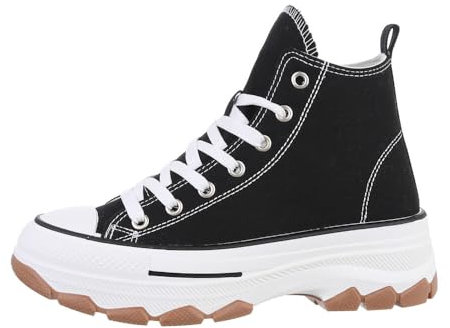 Ital Design Damenschuhe Freizeitschuhe Sneakers High, BMH-103-, Textil, Schwarz Weiß, Gr. 38