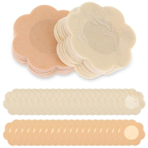 WLLHYF Lot de 40 cache-tétons autocollants jetables en forme de prune en forme de pétales de fleurs en dentelle pour femme, couleur chair, 2,36 × 2,36 × 0,01 Zoll