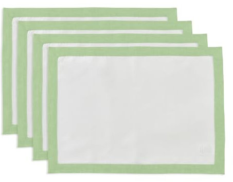 Solino Home Tischsets aus Leinen, 4er-Set, 100 % reiner Leinenstoff, Pastellgrün und Weiß, 35,6 x 48,3 cm, waschbare Stoff-Tischsets für den Sommer, klassisch