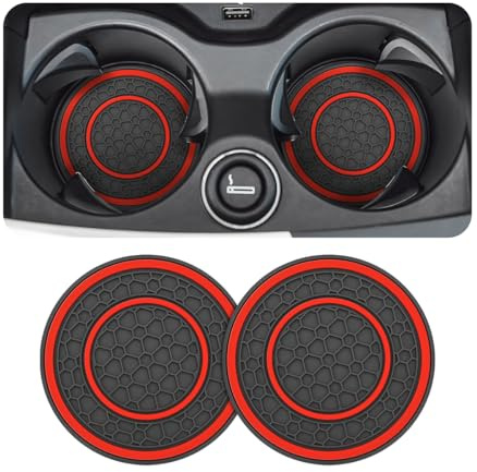 JNNJ 2 Pièces Dessous De Verre Universels pour Les Porte-Gobelets, Tapis De Tasse en Nid d'abeille pour L'intérieur du Véhicule, Verre d'eau Voiture Tapis D'insertion en Nid d'abeille(Rouge+Noir)