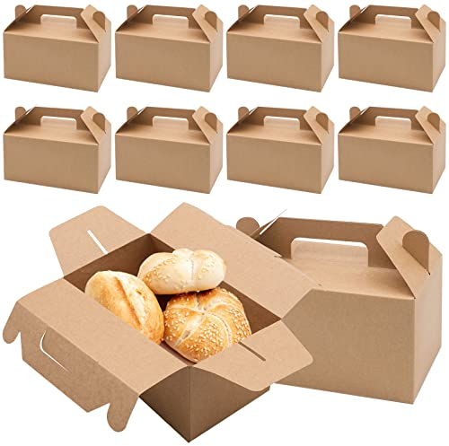 10 Pièces Boîte de Papier Kraft, Marron Boîte Nourriture Papier Kraft, Boite a Gateaux en Carton avec Poignée Boîtes D'emballage pour Gâteaux,Biscuits,Pizza,Poulet Frit - 19 x 11 x 10 cm