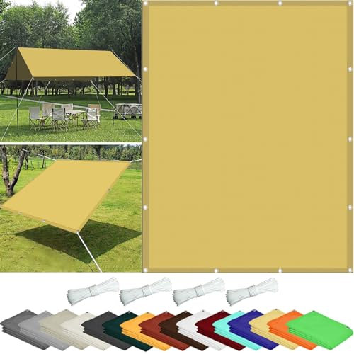 Voile d'ombrage avec Oeillets et Cordons 110 x 600 cm PES Toile d ombrage Imperméable Protection Solaire Polyester pour Piscine, Camping, Pergola, Jaune Sable