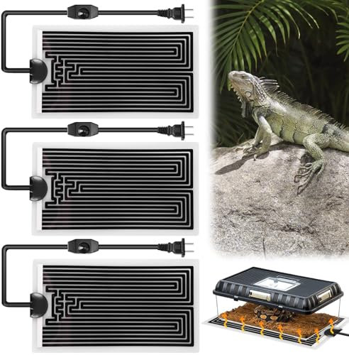 3 Stück Heizkissen für Glasbehälter, 7W Terrarium Heizmatte, 15 x 28cm Aquarienheizkissen mit Temperaturregelung, Einstellbar Reptile Wärmekissen für Reptilien, Amphibien, Schlangen, Eidechse, Gecko