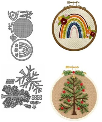 2 Set Weihnachtsbaum Kreis Regenbogen Stickerei Stanzschablonen Weihnachten Stanzen für DIY ScrapBooking Album Dekorative Papier Handwerk und Karten Herstellung