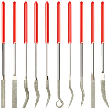 VZU Lot de 10 limes à aiguilles diamantées, 2 x 100 mm, mini limes diamantées, limes diamantées, pour métal, verre, sculpture sur bois