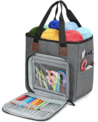 KEYHOT Handarbeitstasche Groß, Projekttasche, Stricktasche für Unterwegs, Aufbewahrung Stricken Tasche, Garntasche, Crochet Bag, Nur Tasche, Keine Zubehörteile(Grau)