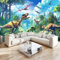 Tapete 3D Fototapete Dinosaurier Wald Grün Triceratops 400x280 cm Vliestapete Wandtapete Wandbilder 3D Druck Foto Tapeten für Wohnzimmer Schlafzimmer Vlies Tapete Motivtapeten