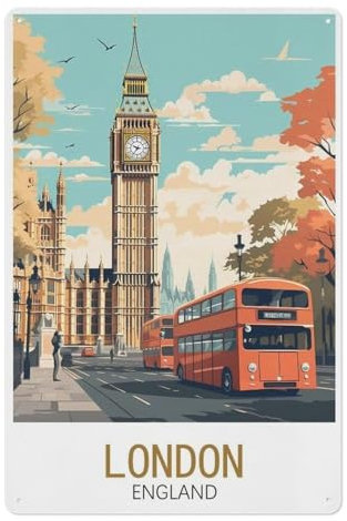 PGCKSK London, England,Metall Blechschild,Vintage Blechposter Metallschild Wanddekoration Landhaus Küche Haus Garage Dekor(20x30cm 8x12 inch-V60