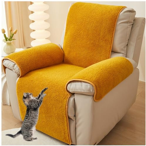 NNSMUN Sofa Armlehnenbezüge, Sesselschoner Sesselauflage, Fernsehsessel Schutzbezug Anti-Rutsch, Headrest Protectors for Recliners für Zuhause mit Kindern und Haustieren Hund (Gelb,76X231cm)