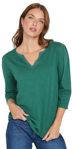 M&Co Teal Cotton 3/4 Sleeve Lace Trim T-Shirt - Women's