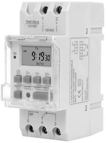 CYTGOUPER TM919A-4 Wchentlicher Zeitschaltuhr 12V DC 16A, Digitale Zeitschaltuhr Steckdose, 35mm DIN-Schiene Zeitschaltuhren für Hutschiene wit Countdown-Funktion und 16 programmierbaren