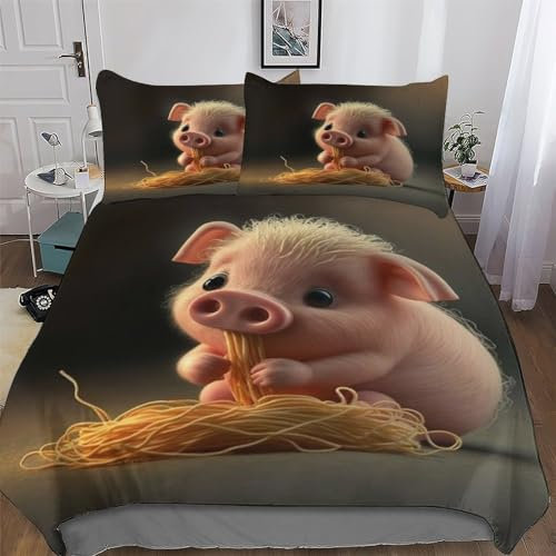 AAPZY süßes Schwein Bettwäsche Premium Atmungsaktive Angenehme Bettbezüge, Mit Reißverschluss Bettdeckenbezug, 2teilig Bettbezug + Kissenbezug Single (135x200cm)