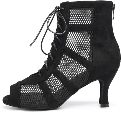 AOQUNFS Stivali da Ballo Latino Americano Donna Tacco Stivaletti da Ballo da Salsa Tango Bachata Samba Pratica And Performance,L446-7.5-Nero,EU36.5