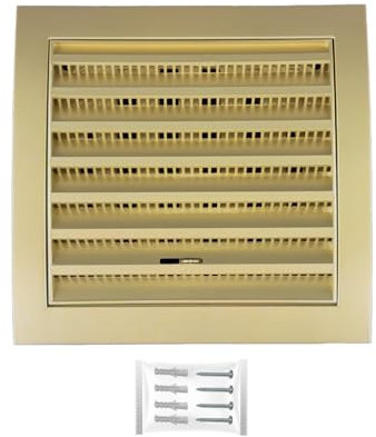 H&C VENT Grille Aeration avec Curseur Moustiquaire │ Evacuation Caches Tuyau Ventilateur │ d'Extraction Ventialtion │ Exterieur Interieur (Or, 190 x 190 - Ø 125 mm)