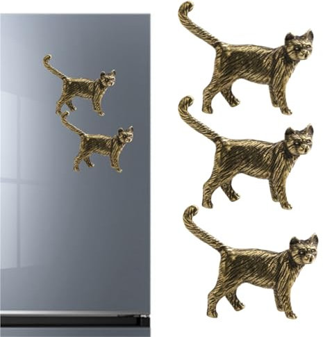 3Pcs Brass Cat Fridge Magnet,Retro Brass Animal Refrigerator Magnets Set, Fridge Decor Magnets Kitchen Magnets,for Refrigerators Whiteboards Maps and Other Magnetic Items