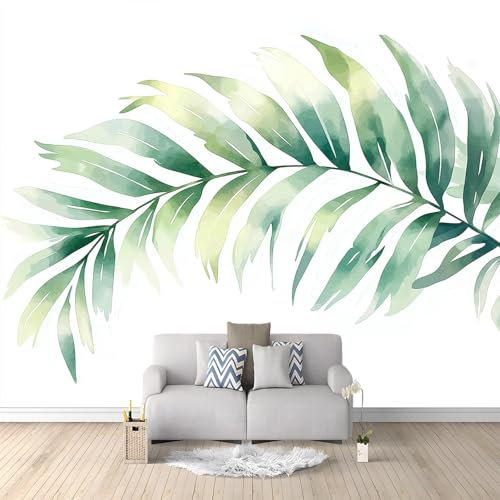 Papier Peint Panoramique 3D Peinture À L'Aquarelle Feuilles De Palmier Intissé Décoration Murale pour Salon Chambre, Violet Poster Décoration Fond De Mur Tv Papier Peint Murales 250 x 175 cm