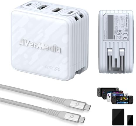 AVerMedia Capture Card 1080p60 HDMI, Tragbares Ladegerät für Nintendo Switch, 100W GaN USB-C Hub, TV Dockingstation mit 4K60 HDMI, kompatibel mit iPhone, iPad, Laptop & PC (Elite Go - Weiß)