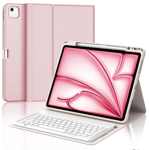 WAVATA Funda con Teclado para iPad Air 13'' M3 2025/ M2 2024, Español Ñ Tecla para Air 13'', Teclado Bluetooth Desmontable para iPad Pro 12.9 (3rd/4th/5th/6th Gen), Rosa