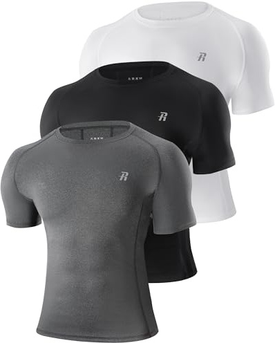 Runhit 3 Pack Kompressionsshirt Herren Kurzarm, Funktionsshirt Schnelltrocknend Sportshirt Atmungsaktiv Laufshirt Männer Kurz Compression T-Shirt Baselayer Top für Fitness Laufen Gym