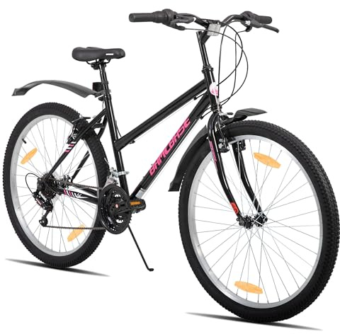Hiland 24 Zoll Damen Mountainbike, Fahrrad für Mädchen & Frauen, 18-Gang MTB Fahrrad mit V-Bremse vorne & hinten, Robuster Stahlrahmen Mountainbike, Schwarz