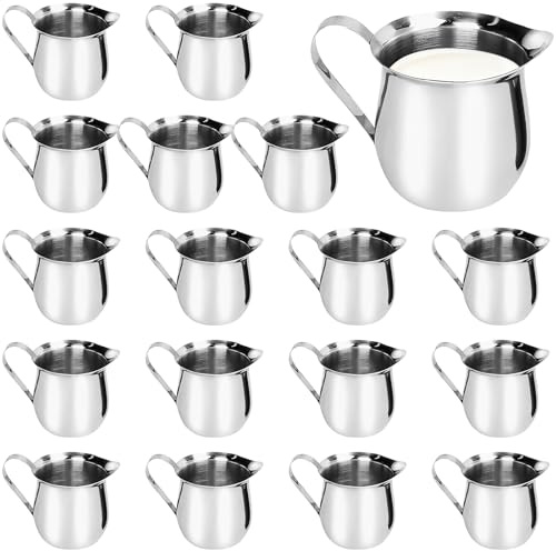 18 Pack Small Creamer Pitcher 90ml Stainless Steel Milk Jug Mini Bell Creamers with Handle Metal Serving Pitcher for Coffee Tea Cream Sauces