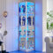 FREDEES Glas Vitrine mit LED-Beleuchtung, Eck-Vitrine mit Glastüren, 4-stöckige Sammlervitrine für Sammlerstücke/Spielzeug/Bücher, Verspiegelter Aufbewahrungsschrank, Weiß