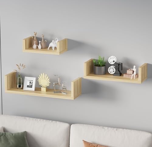 AVC Designs Floating Shelves Set Of 3 Wall Mounted Decorative Wall Shelf For Living Room, Bathroom, Kitchen, Office (Oak)